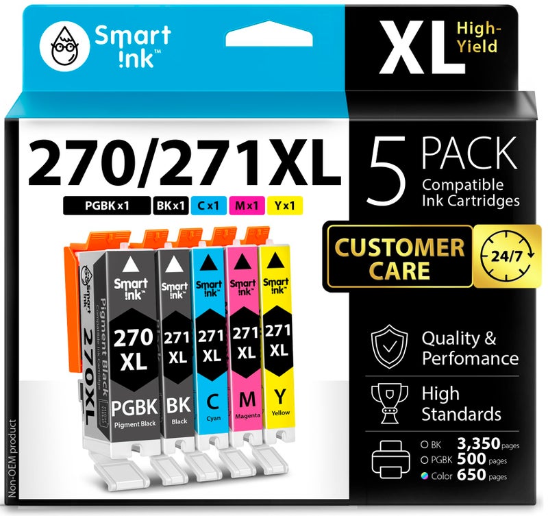 Smart Ink Compatible Ink Cartridges Replacement for Canon PGI 270XL CLI 271XL 270 271 (1 PGBK & 1 Black/C/M/Y 5 Combo Pack) for Pixma MG7720 TS9020 MG6821 TS6020 MG6820 MG5720 TS8020 MG5722 TS5020 - Image 1